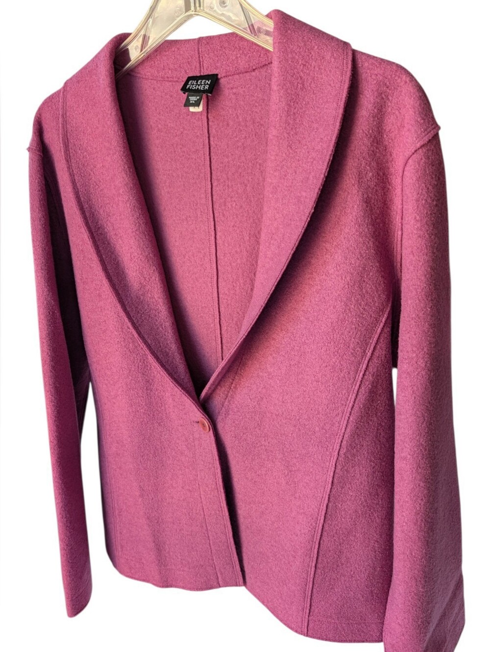 Eileen Fisher Cozy Wool Jacket Muted Raspberry Plum Shawl Collar Single Button